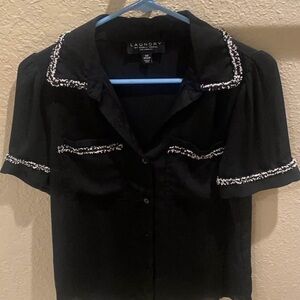 Laundry By Shelli Segal Women's Black Blouse with White Trim